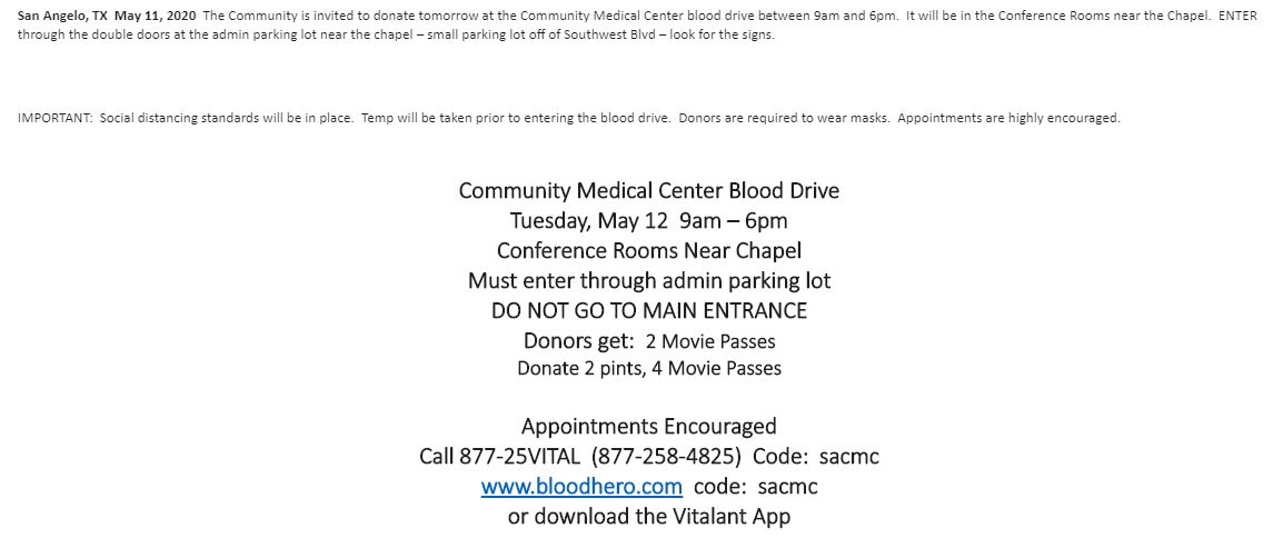 Blood Drive May 2020